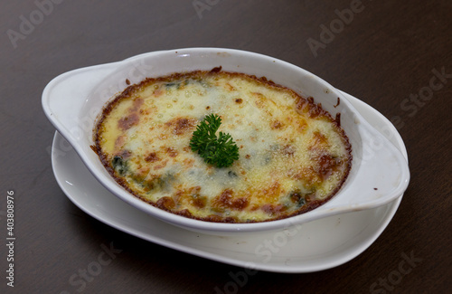 Baked Spinach with Cheese White Bowl