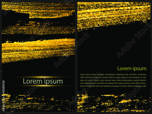 Flyer, business card or postcard design based on a golden background.