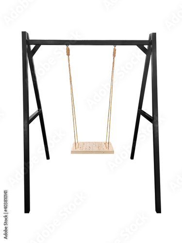 Wooden swing isolated on white background with clipping path
