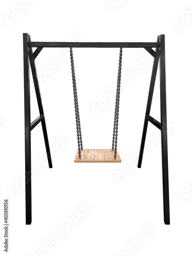 Wooden swing isolated on white background with clipping path