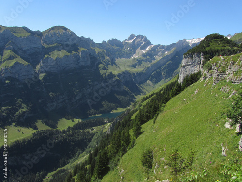 Seealpsee, Appenzell. View fron the Ebenalp plateau photo