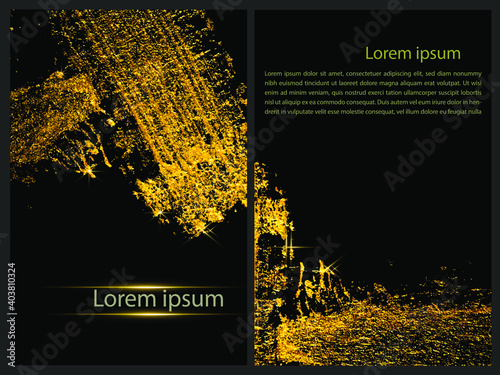 Flyer, business card or postcard design based on a golden background.