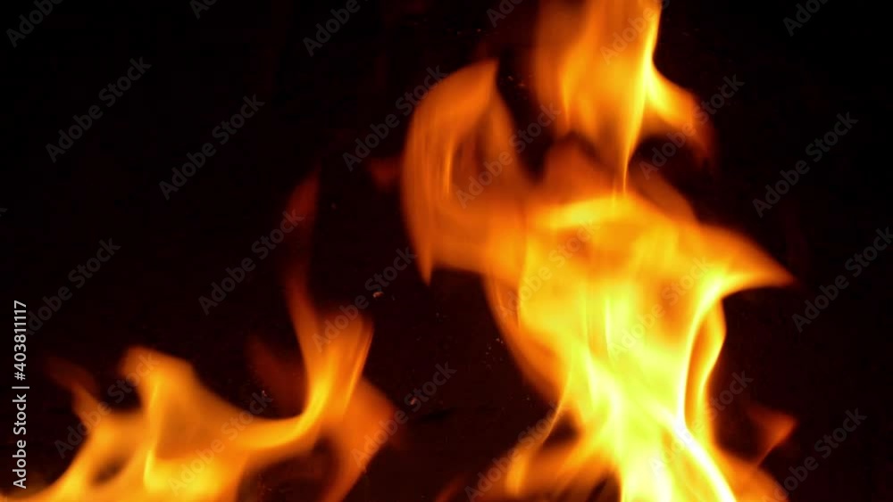 Fire Flames Burning in Fireplace on Black Background Slow Motion Fire Flames Burning in Fireplace on Black Background Slow Motion
