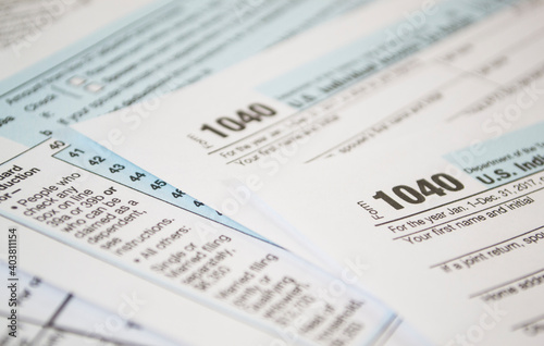 U.S. Individual income tax return. tax form 1040. Tax form business financial concept