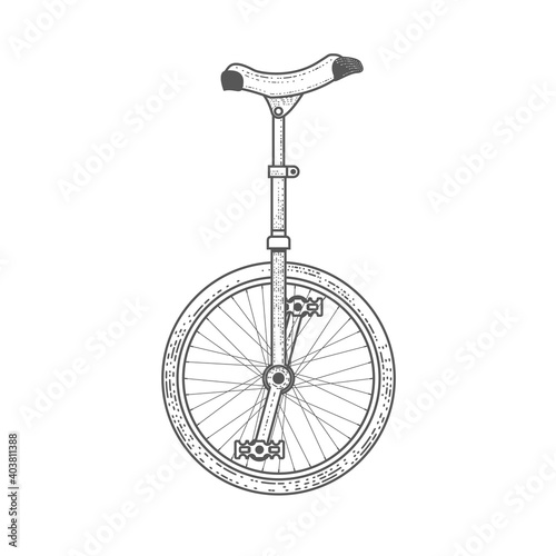 Vintage circus unicycle, one wheel bicycle, monowheel bike in graphic style, vector photo