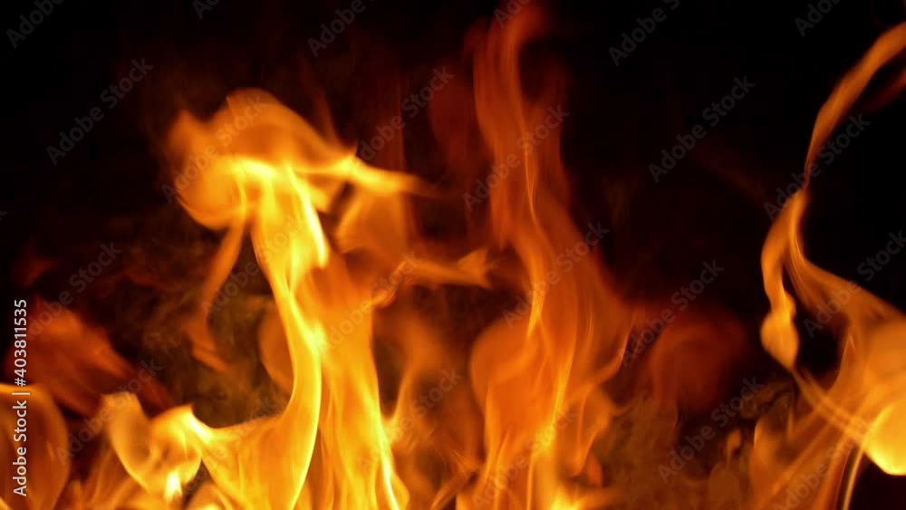 Fire Flames Burning in Fireplace on Black Background Slow Motion Fire Flames Burning in Fireplace on Black Background Slow Motion