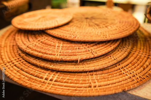 rattan wooden with round in close up  photo
