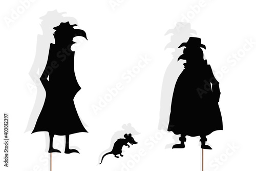 Plague doctors shadow puppets.