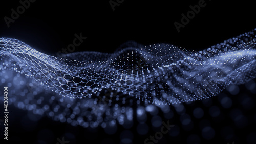 Sound Wave Vizualisation concept. Music audio frequencies represented as High Tech Futuristic Particle Waves. Abstract background. 3D render