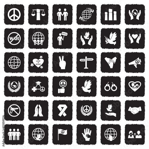 Peace Icons. Grunge Black Flat Design. Vector Illustration.