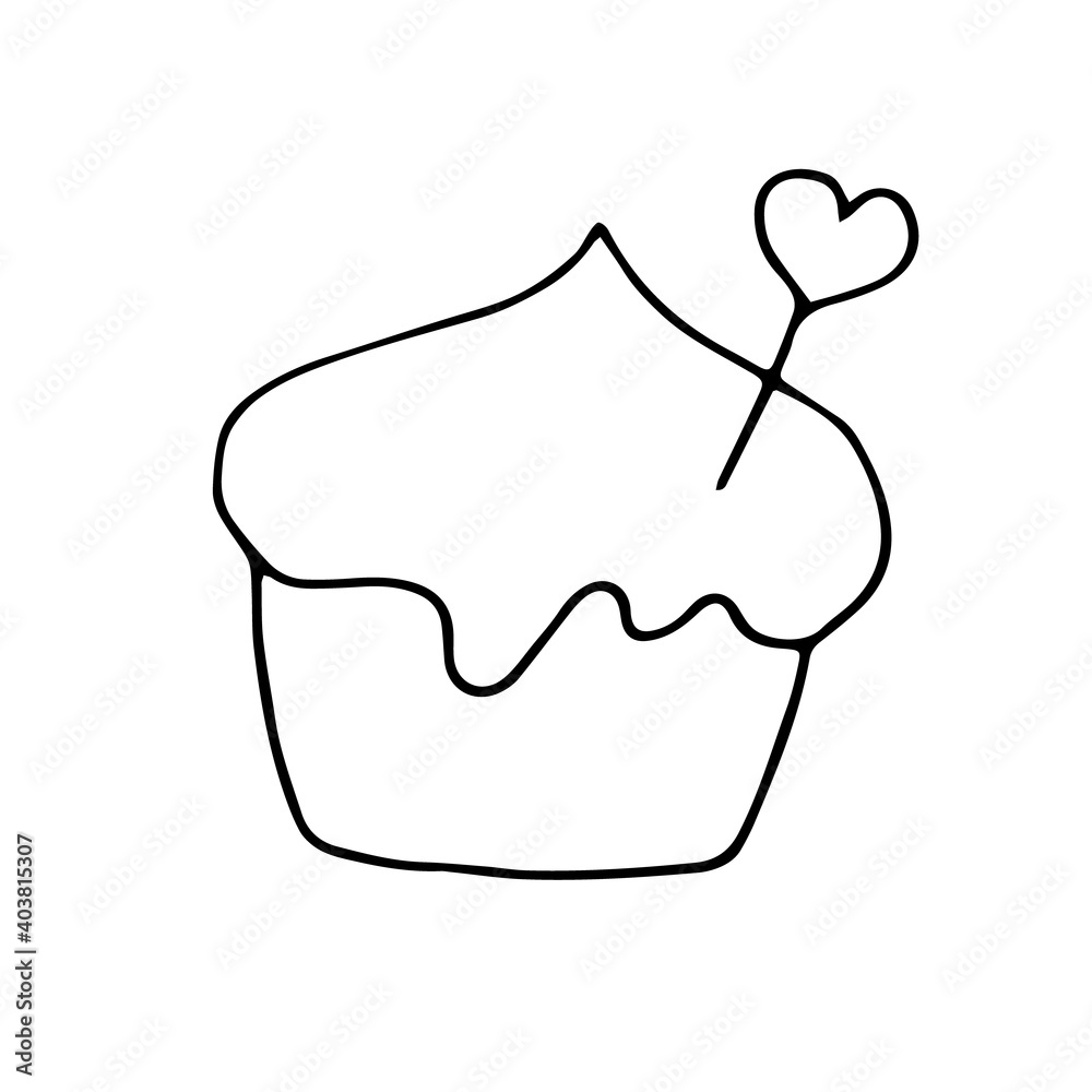 Cupcake with cream, vector hand drawing doodle illustration Cupcake with cream, vector hand drawing doodle illustration