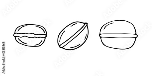 Set of French cakes macaroons, vector doodle illustration