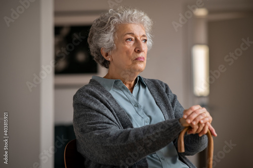 Lonely old woman at home