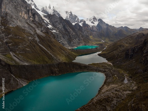 Cordillera Huayhuash Circuit Mirador Tres Lagunas three lakes view Laguna Gangrajanca Siula Quesillococha andes Peru photo