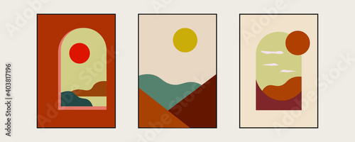Modern minimalist abstract aesthetic illustrations. Bohemian style wall decor. Collection of contemporary artistic posters.	