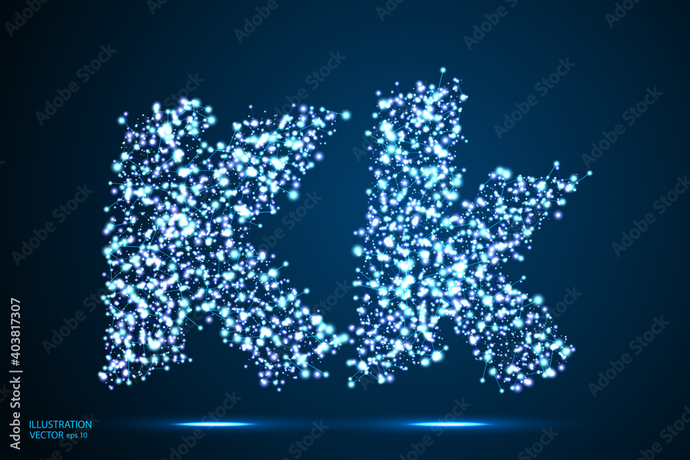 English letters abstract font consists 3d of triangles, lines, dots and connections. On a dark blue background cosmic universe stars, meteorites, galaxies. Vector illustration EPS 10. English letters abstract font consists 3d of triangles, lines, dots and connections. On a dark blue background cosmic universe stars, meteorites, galaxies. Vector illustration EPS 10.
