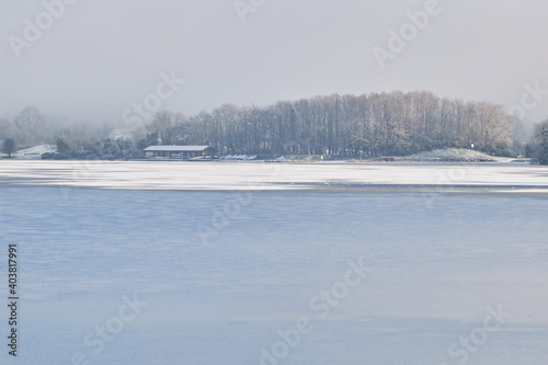 Winter view over Lough Owel lake at Mullingar yacht club. © Zbignev