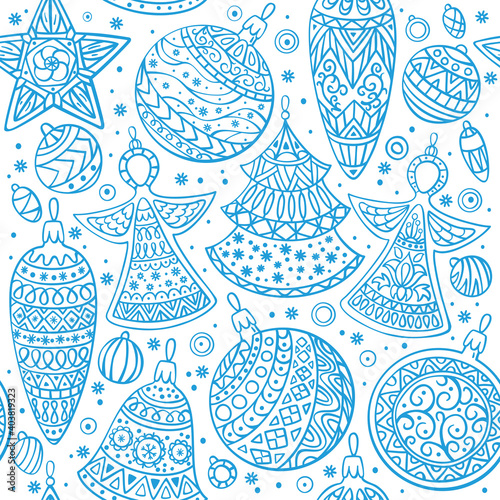 Christmas baubles seamless. Christmas toys seamless pattern on white background .