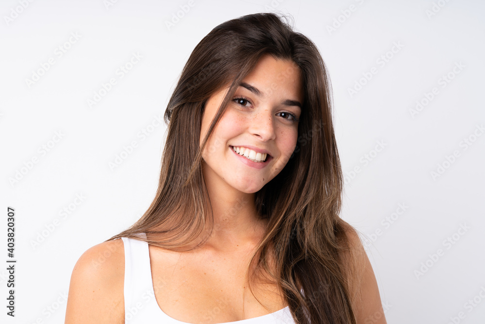 Portrait of pretty teenager Brazilian girl over isolated background Portrait of pretty teenager Brazilian girl over isolated background