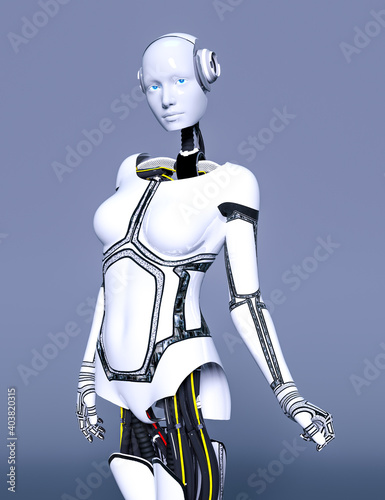 Robot woman. White metal droid. Artificial Intelligence. © vladnikon