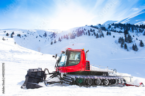 Snowcat Preparing The Ski Track
