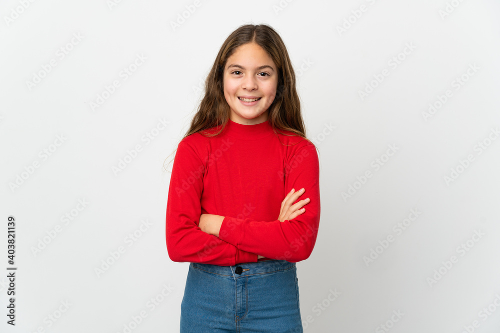 Little girl over isolated white background keeping the arms crossed in frontal position Little girl over isolated white background keeping the arms crossed in frontal position