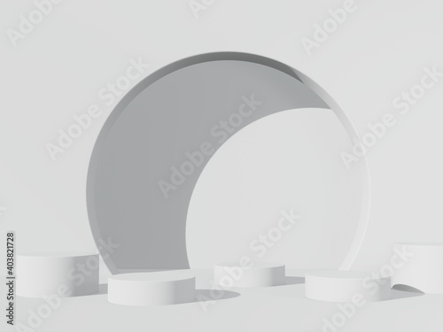 Fototapeta Naklejka Na Ścianę i Meble -  3d render - White podium minimal on White color background, Display for cosmetic perfume fashion natural product, simple clean design, luxury minimalist mockup.