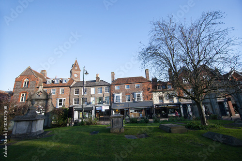 Views of Bartholomew Street from ST Nicholas Church in Newbury, Berkshire in the United Kingdom