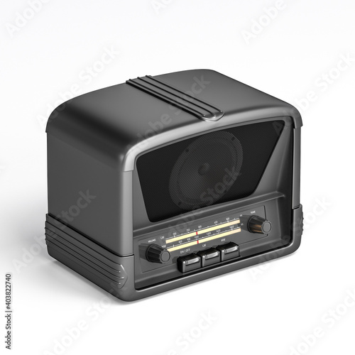 black vintage retro radio isolated - 3d render