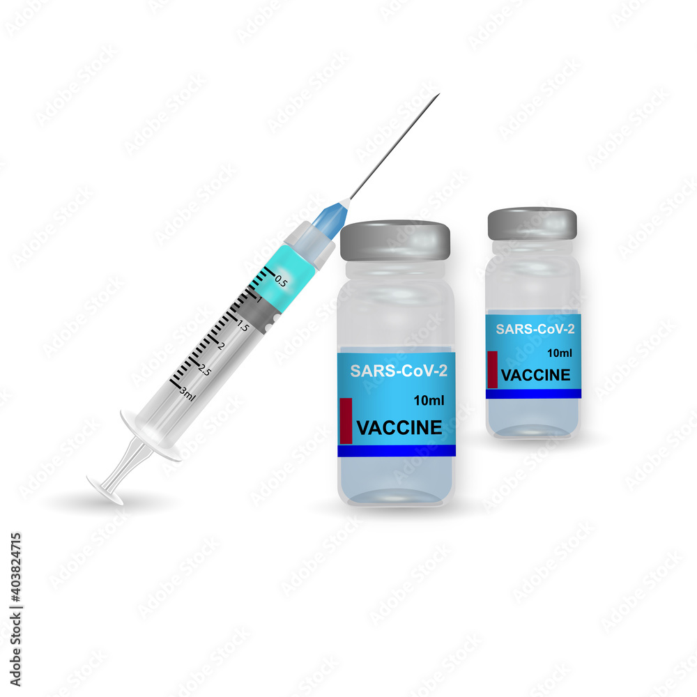 Icon plastic medical syringe with needle and vial in flat style, concept of vaccination, injection. Isolated vector illustration Icon plastic medical syringe with needle and vial in flat style, concept of vaccination, injection. Isolated vector illustration