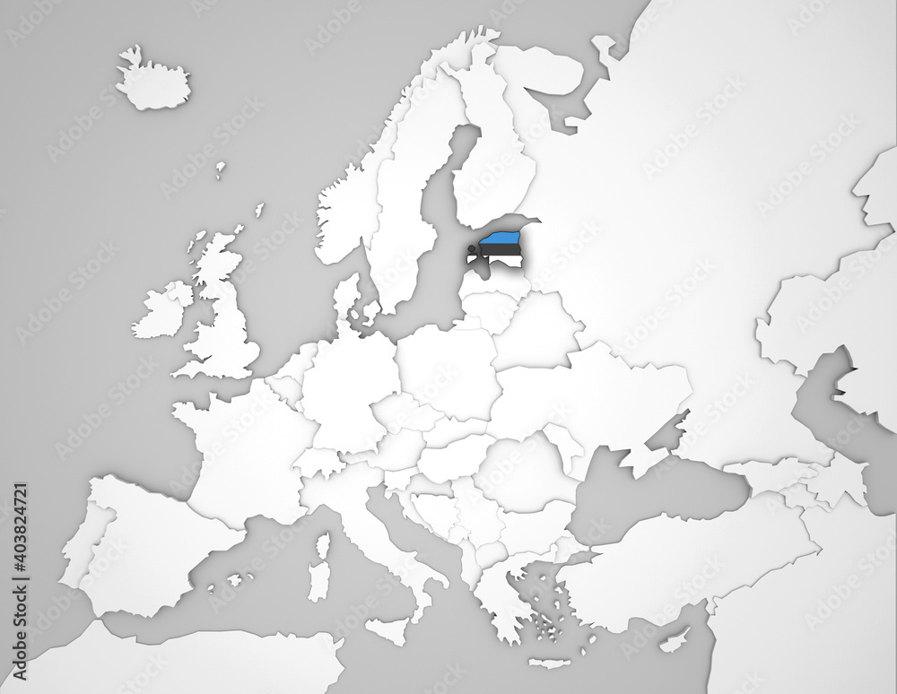 Naklejka premium 3D Europakarte auf der Estland hervorgehoben wird 