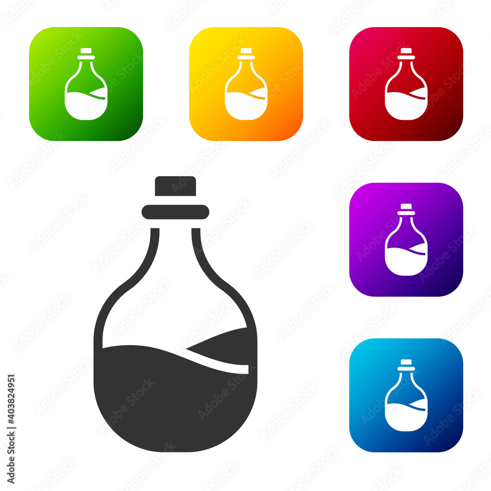 Black Old bottle of wine icon isolated on white background. Set icons in color square buttons. Vector. Black Old bottle of wine icon isolated on white background. Set icons in color square buttons. Vector.