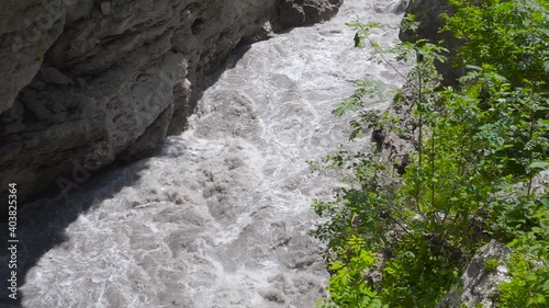 Khadzhokhsky gorge. Narrow part of the gorge Belaya River. Kamennomostsky. on a sunny day in May. photo