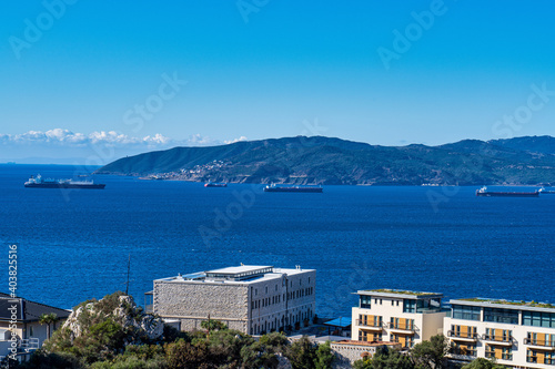 Panoramic view of the port of Gibraltar and the bay of Algeciras full of boats