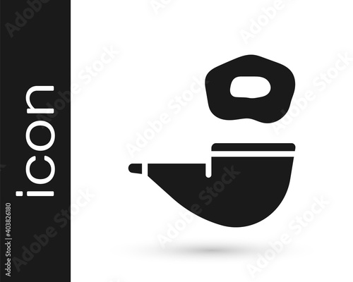 Black Smoking pipe with smoke icon isolated on white background. Tobacco pipe. Vector.