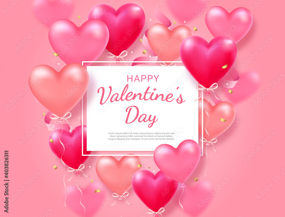 Valentine's day card with Heart 3D and ribbon background.
