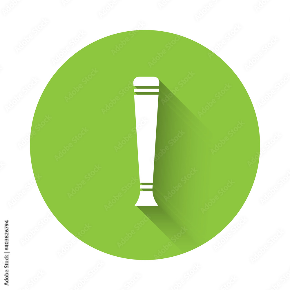 White Police rubber baton icon isolated with long shadow. Rubber truncheon. Police Bat. Police equipment. Green circle button. Vector. White Police rubber baton icon isolated with long shadow. Rubber truncheon. Police Bat. Police equipment. Green circle button. Vector.