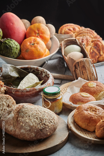 Homemade bread sourdough, rustic baked bread in wickerwork basket