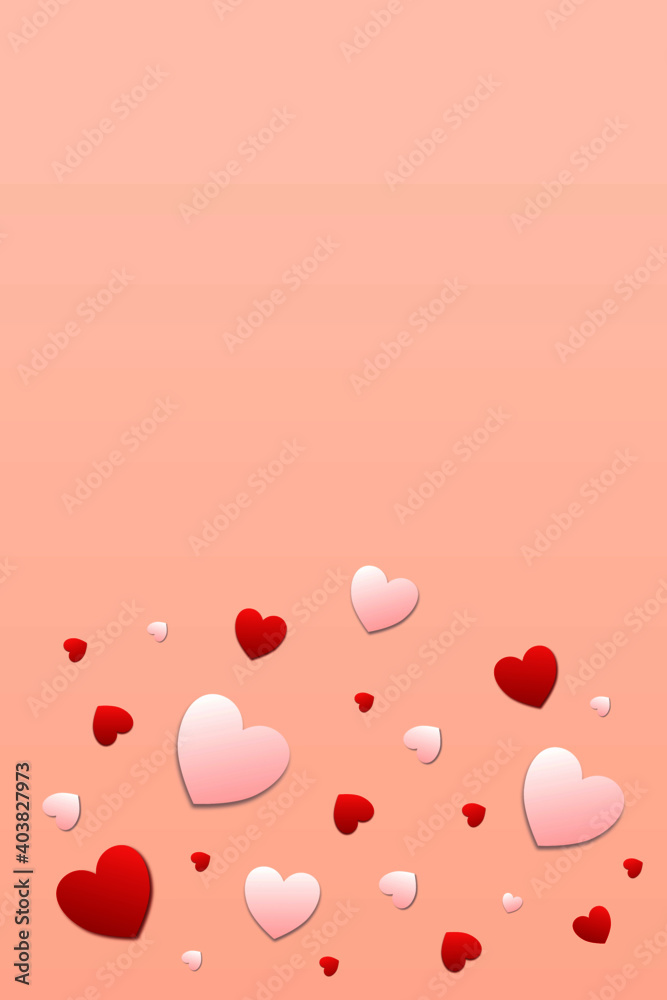 Simple heart shape with white and red colors on orange background. For template, artwork, poster or banner.