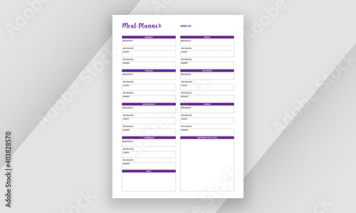 Meal Planner Template Single Page