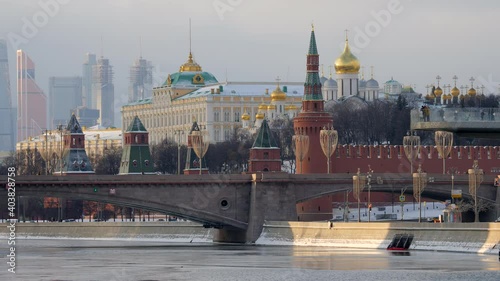 Russia, Moscow, view on Kremlin Palace in a snowy day