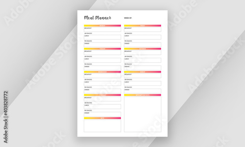 Meal Planner Template Single Page