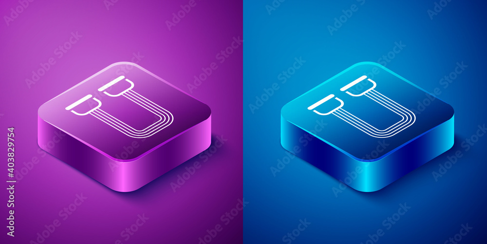 Isometric Chest expander icon isolated on blue and purple background. Square button. Vector.