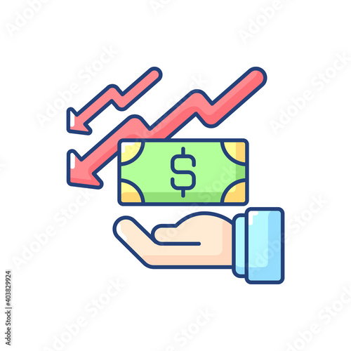 Depreciation RGB color icon. Accounting method of allocating cost of different assets over its useful life or life expectancy. Isolated vector illustration
