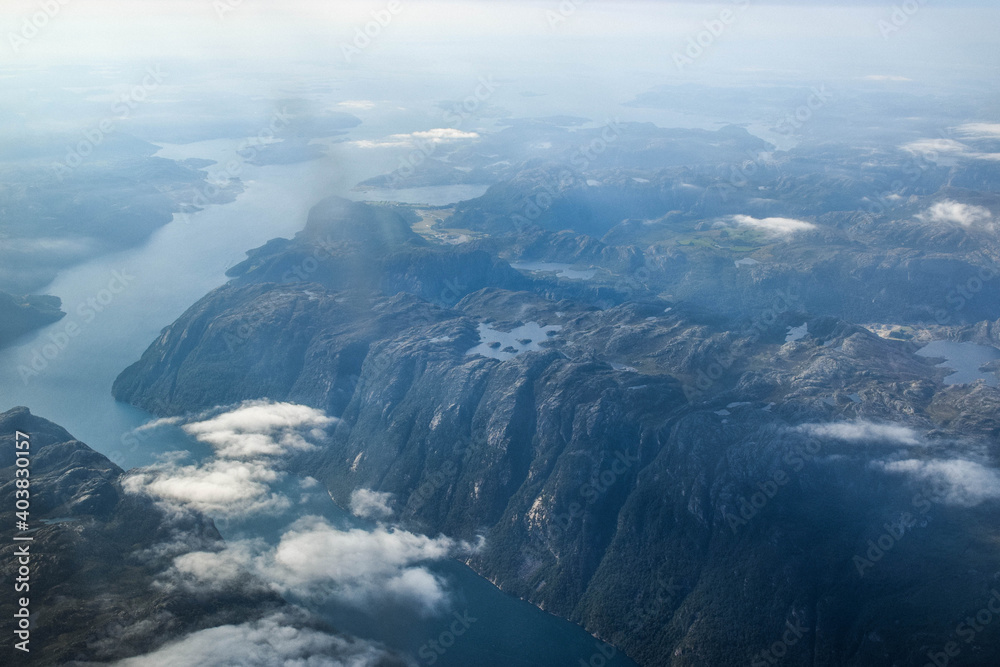 View above Norway from airplane