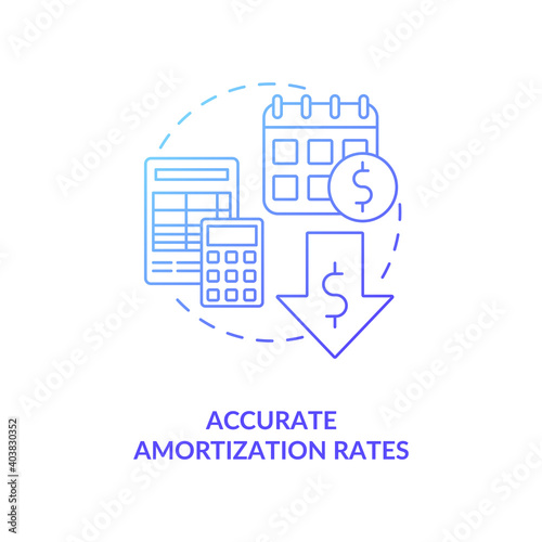 Accurate amortization rates concept icon. Asset management benefit idea thin line illustration. Expensing cost process. Amortization calculation. Vector isolated outline RGB color drawing