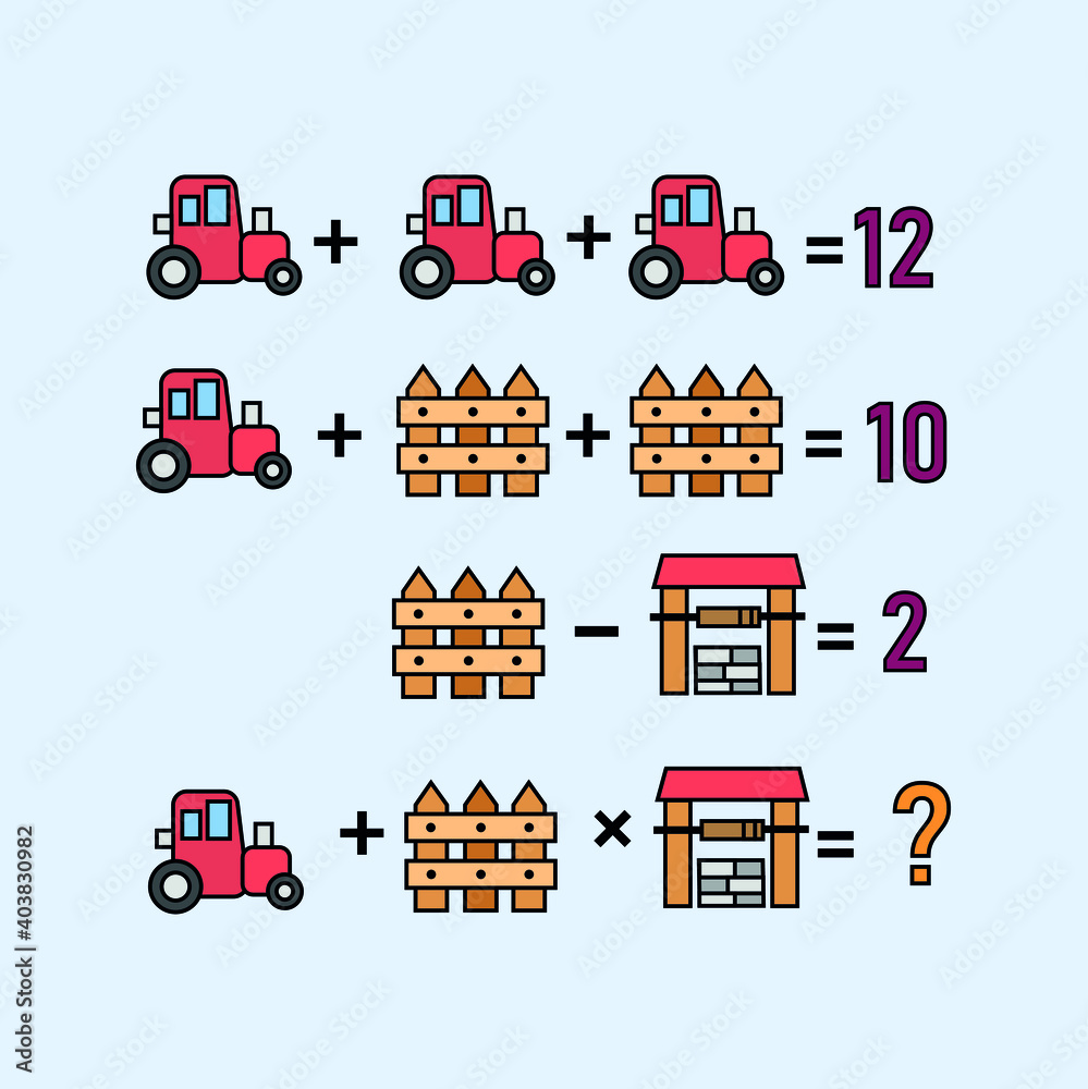 Mathematical riddle, educational game for children and adults, rebus.Riddle for the mind. Riddle with numbers. Vector. Mathematical rebus. Result. Crossword for social networks