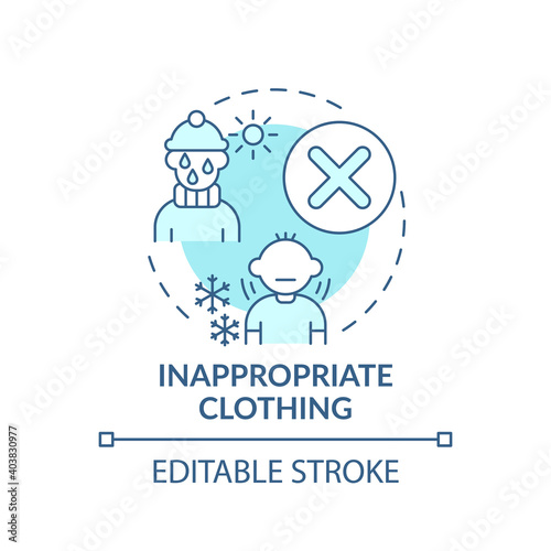Inappropriate clothing turquoise concept icon. Sign of parental neglect. Damage to kids health. Child safety idea thin line illustration. Vector isolated outline RGB color drawing. Editable stroke