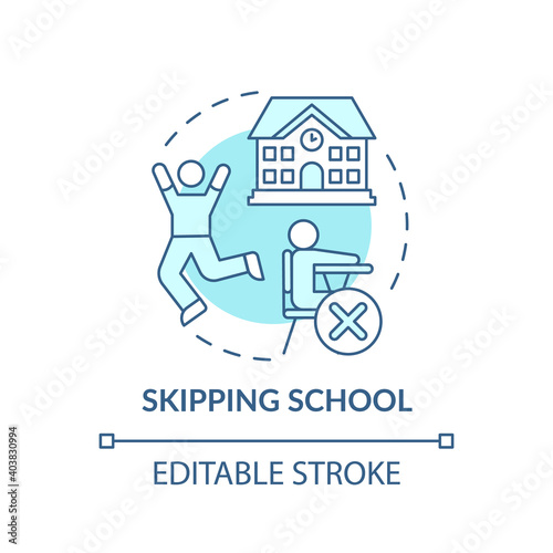 Skipping school turquoise concept icon. Kids truancy. Trouble with education. Non attendance. Child safety idea thin line illustration. Vector isolated outline RGB color drawing. Editable stroke photo