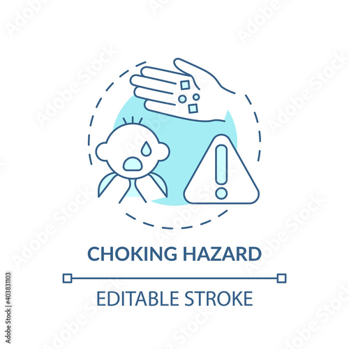 Choking hazard turquoise concept icon. Baby suffocation risk from food. Kids health protection. Child safety idea thin line illustration. Vector isolated outline RGB color drawing. Editable stroke